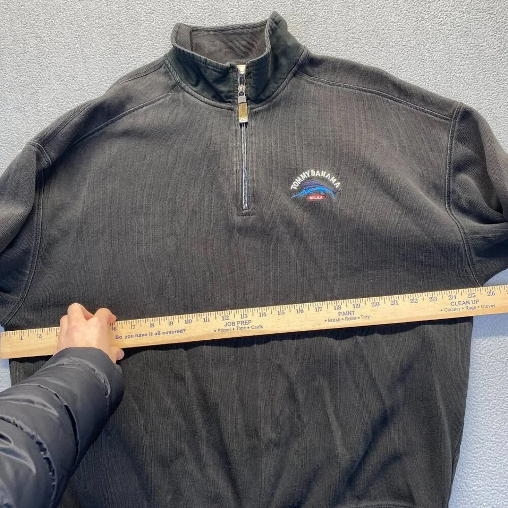 Tommy Bahama Men’s Sweater Black Cotton Long Sleeve Quarter Zip‎ Size XL